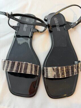 Olivia Miller  Calabria Jelly Sandals, Black/Grey Stones  Women Size 7      NEW